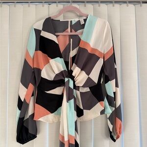Forever 21 Colorblock Tie-Front Blouse